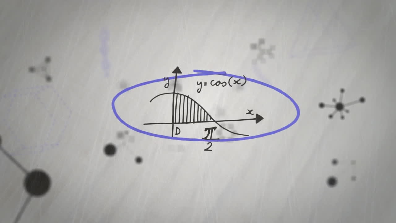 animación de moléculas que flotan sobre ecuaciones matemáticas