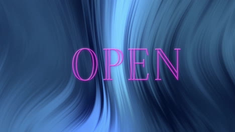 text animation open over blue abstract flowing background