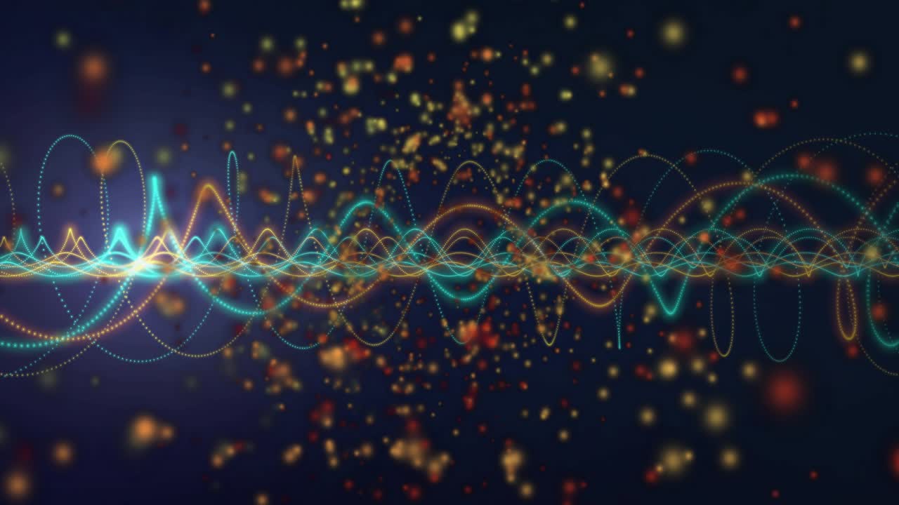 Left glow releasing sparks as tri-color waveform band shifting and showing audio energy