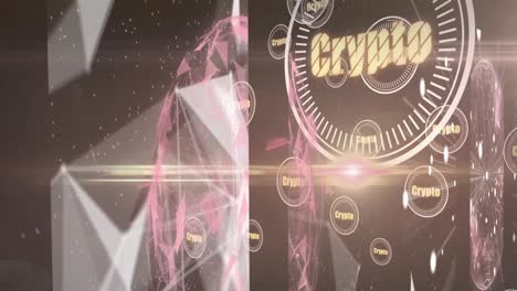 Animation-of-crypto-in-circles-over-shapes-on-black-background