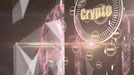 animation of crypto in circles over shapes on black background