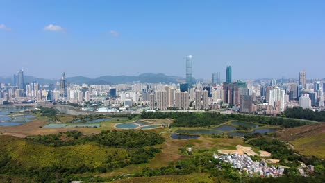 aerial view over shenzhen skyline on a beautiful clear day