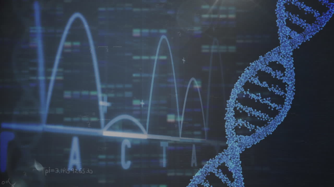Animation of dna strand spinning and data processing