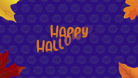 happy halloween with pumpkins and autumn leafs pattern