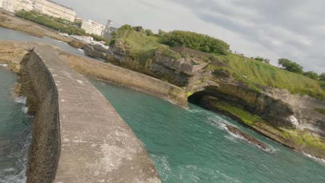 Rocky-pier-of-Biarritz,-Pyrenees-Atlantiques,-French-Basque-Country