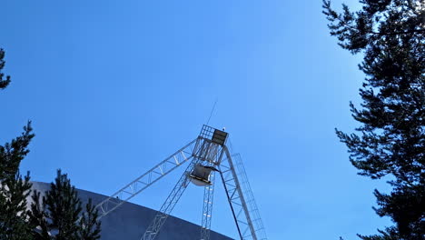 large radio telescope dish antenna against a clear blue sky