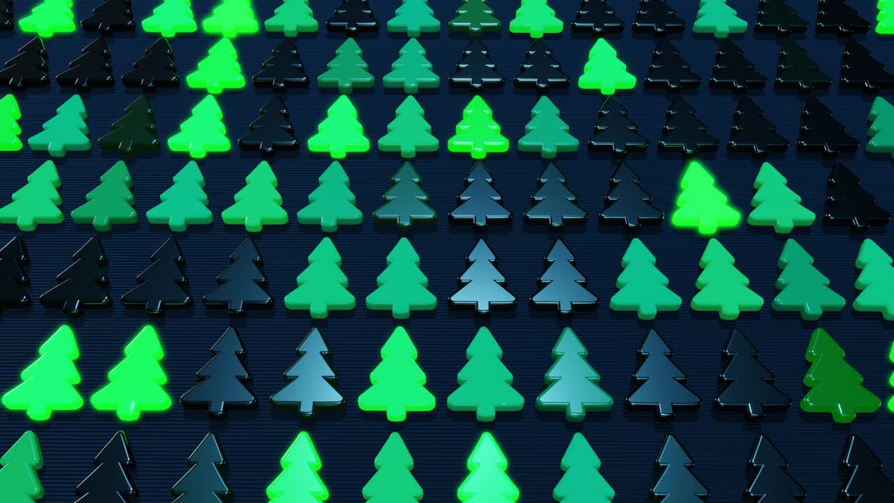 Christmas card with green garland, light bulbs in form of Christmas tree on plane. Beautiful looping New Year composition. New Year banner, neon garland or christmas toys in form of christmas tree
