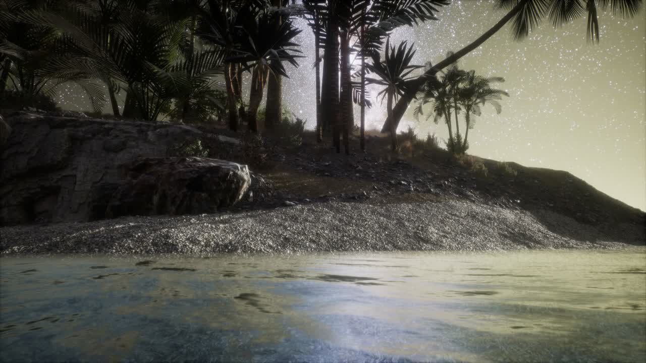 Beautiful fantasy tropical beach with Milky Way star in night skies