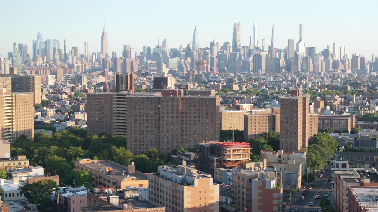 여름 아침에 맨해튼 스카이라인의 공중 풍경