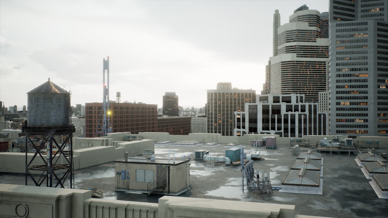 도시를 바라보는 초고층 빌딩의 지붕