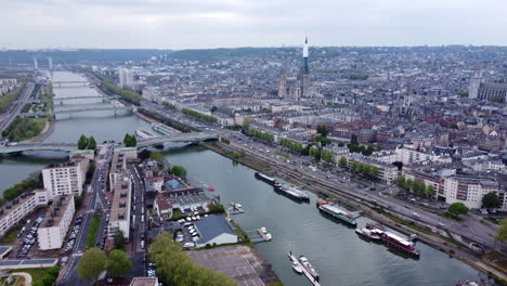 Aerial-Pullback-Revealing-the-City-Center-of-Rouen-and-Seine-River