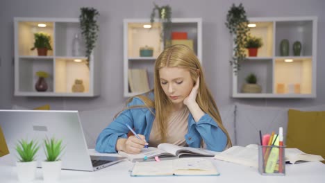 female student annoyed by loud noises.
