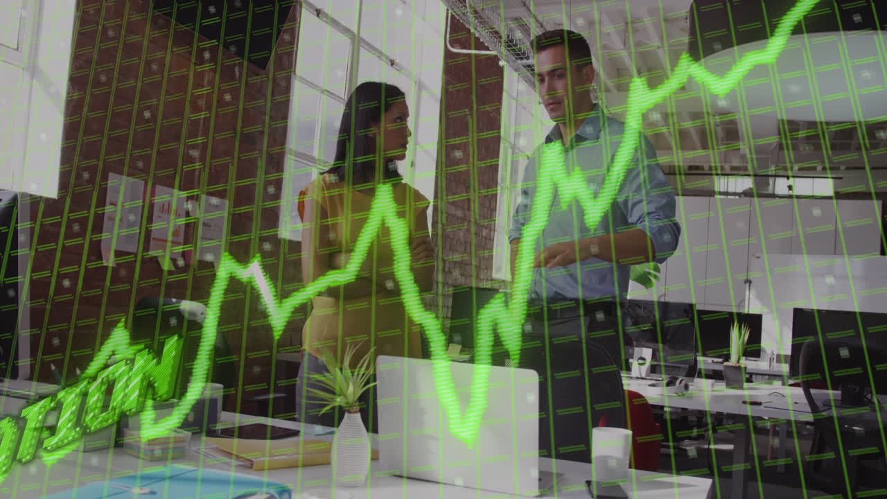 animación de la línea verde, estadísticas y procesamiento de datos sobre la gente de negocios.
