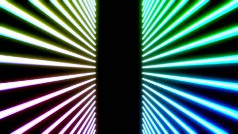 líneas láser de luz de neón brillantes en color negro. colorido fondo geométrico fluorescente abstracto. renderización 3d futurista en bucle. animación de moda moderna para diseño de transmisión, espectáculo, club.