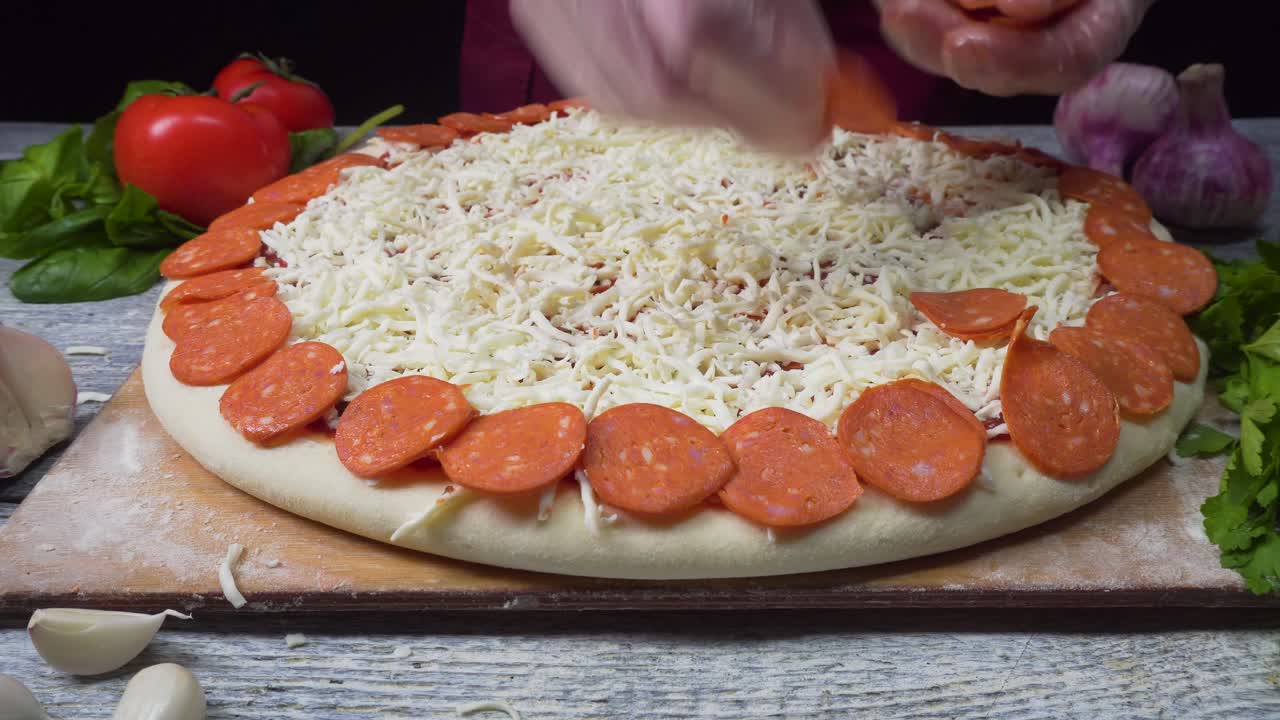 페페로니 피자를 만드는 것