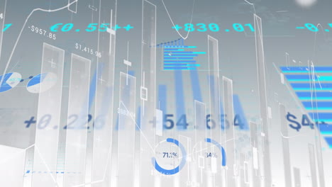 Animation of financial data processing on white background