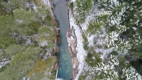 river flowing through the forest during winter 4k