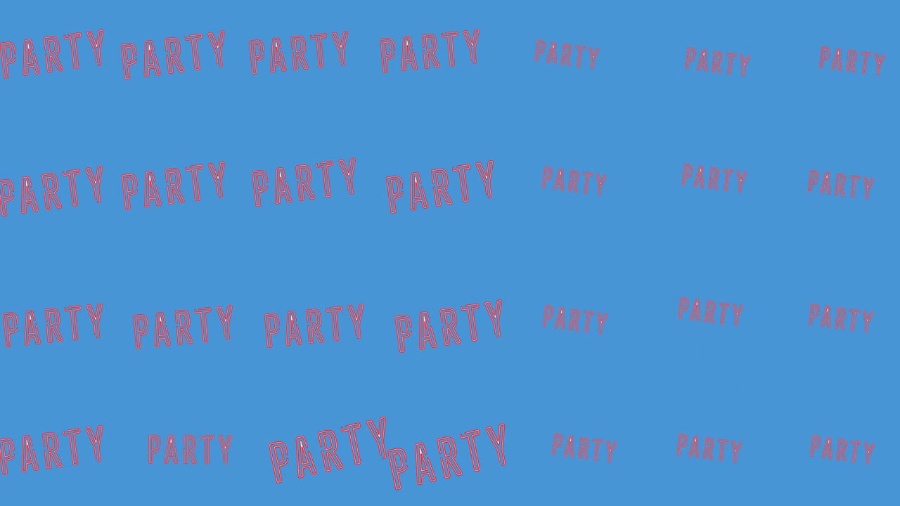 파란색 배경 위에 움직이는 파티 텍스트의 애니메이션