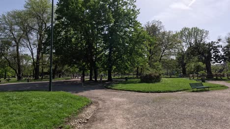 a serene park with a central fountain