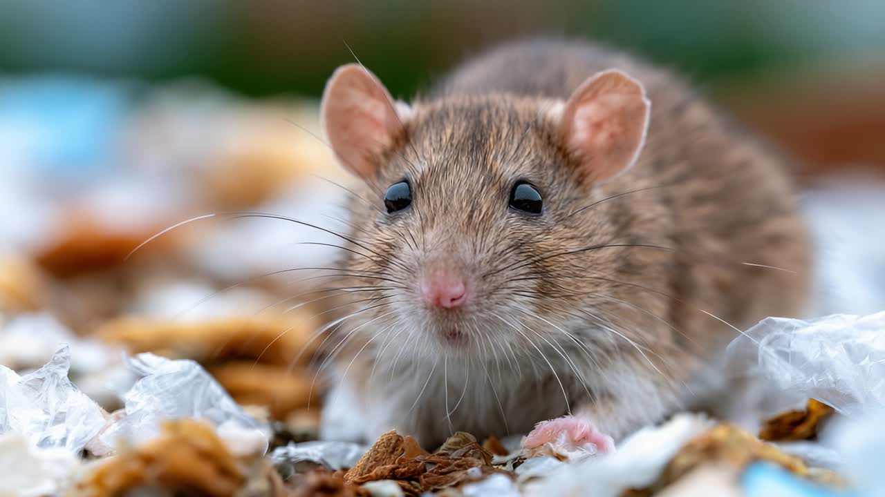 A Close-Up Exploration of a Mouse in Its Natural Habitat, Showcasing the Intricacies of Its Features and Surroundings Amidst Bits of Debris
