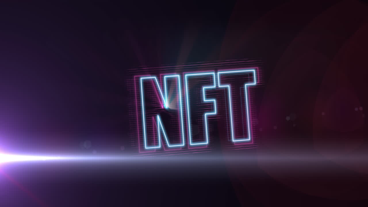 animación de nft sobre luz violeta y fondo negro