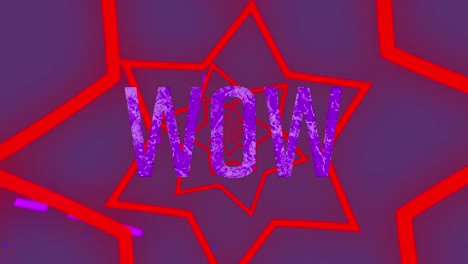 Animation-of-wow-text-over-star-shapes-on-purple-background