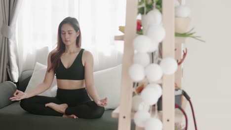 sport women lovey with yoga exercise and stretching in the living room at home