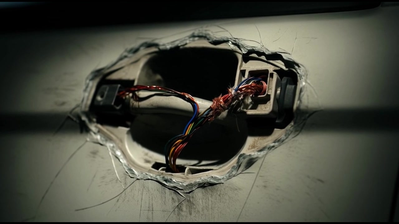 Damaged Car Door Handle with Exposed Wiring