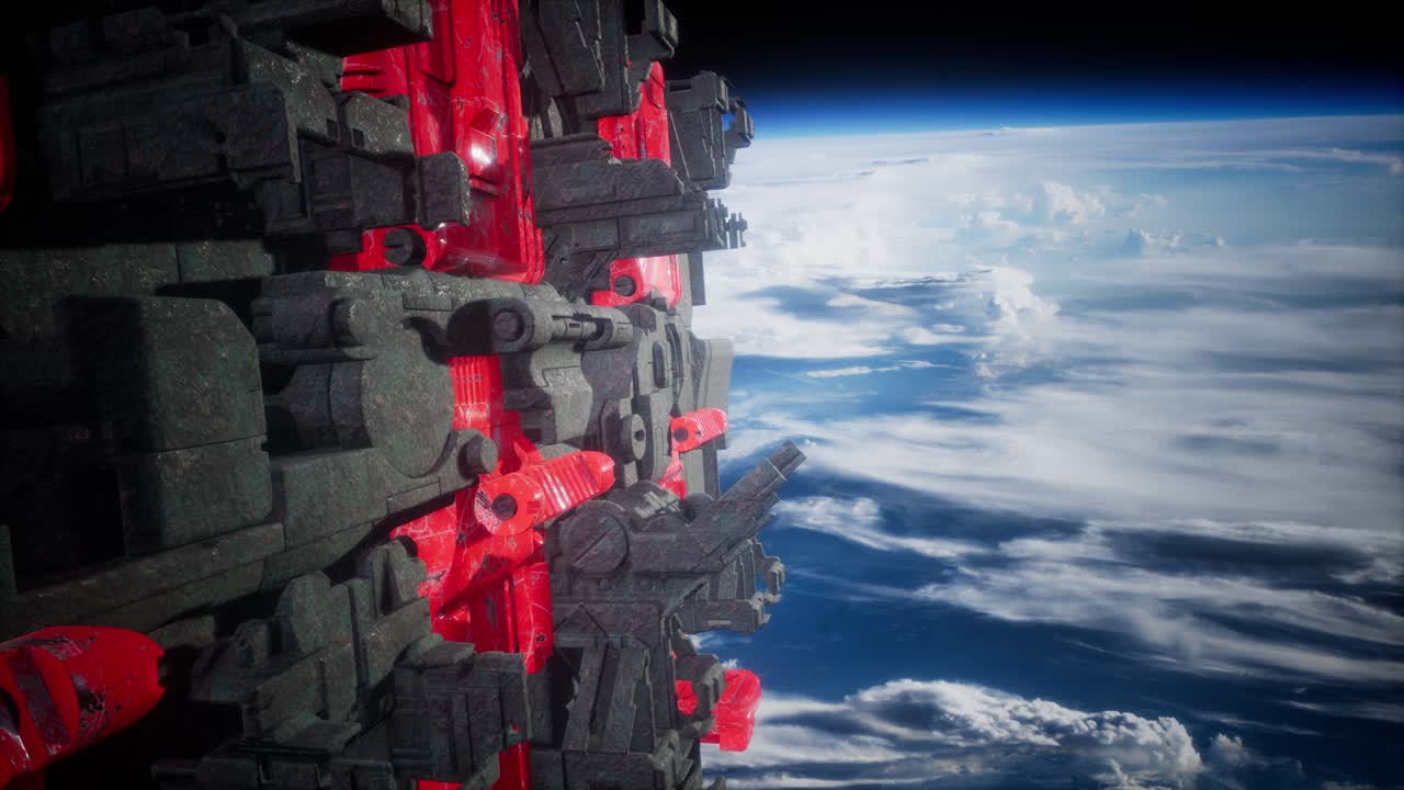 우주에서 우주선 3d 렌더링