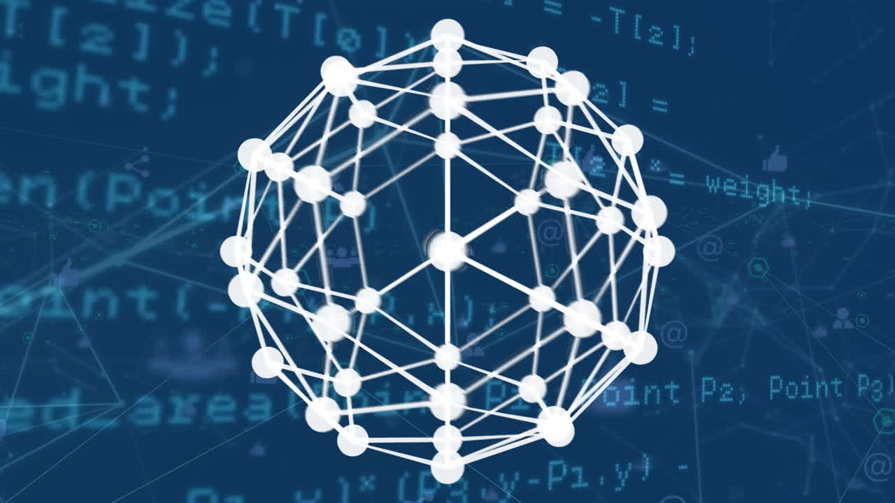 animación de la esfera giratoria y procesamiento de datos sobre fondo azul