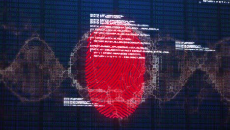 Animation-of-scanning-fingerprint,-with-information-and-data-processing-on-black