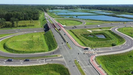 crossroad aerial view - interchange aerial photo - transportation and logistics drone view