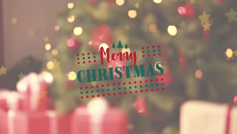 Animation-of-christmas-greetings-text-over-christmas-tree-and-presents