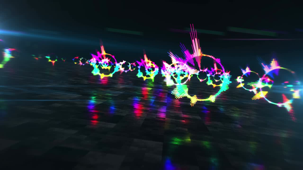 espectro de audio música signo de neón abstracto animación del hiperespacio