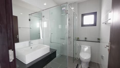 modern and elegant black and white bathroom with shower box