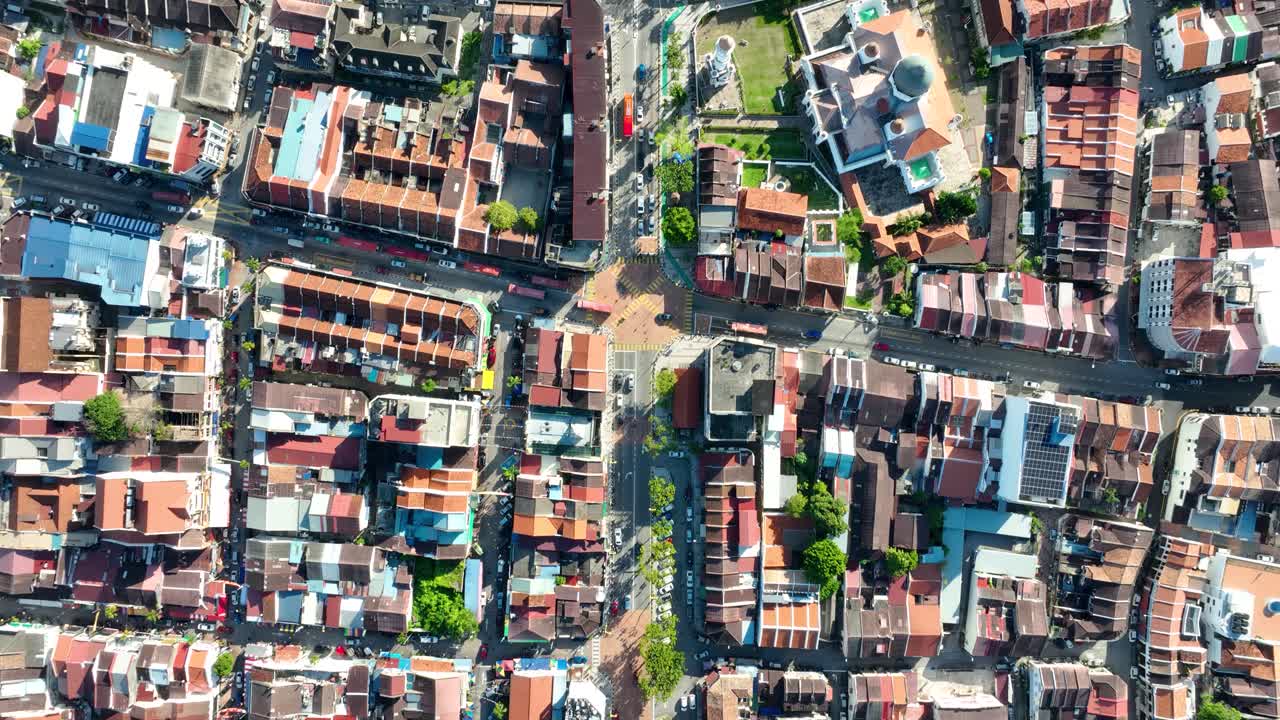 Birdseye aerial view, Georgetown UNESCO Historic Site Penang, Malaysia