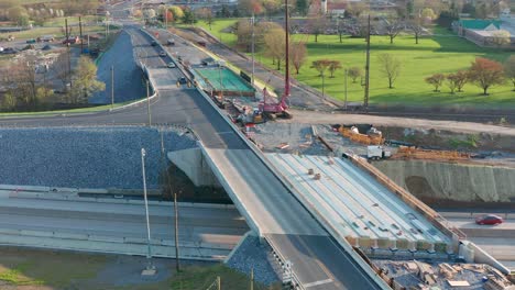 tilt up aerial reveals bridge and road replacement