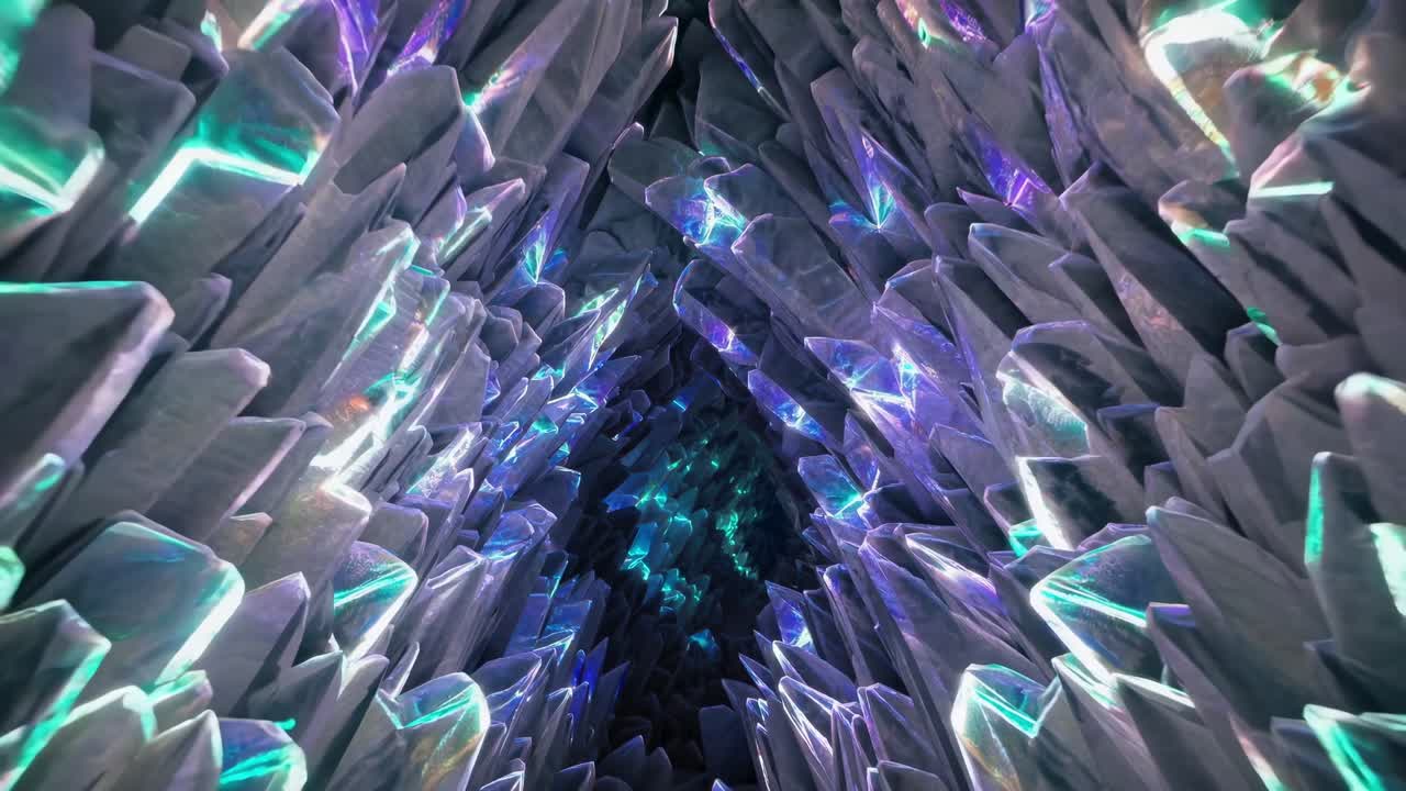 Enchanting crystal cave sequence reveals shimmering light reflections and intricate formations, showcasing the mesmerizing beauty of the underground environment