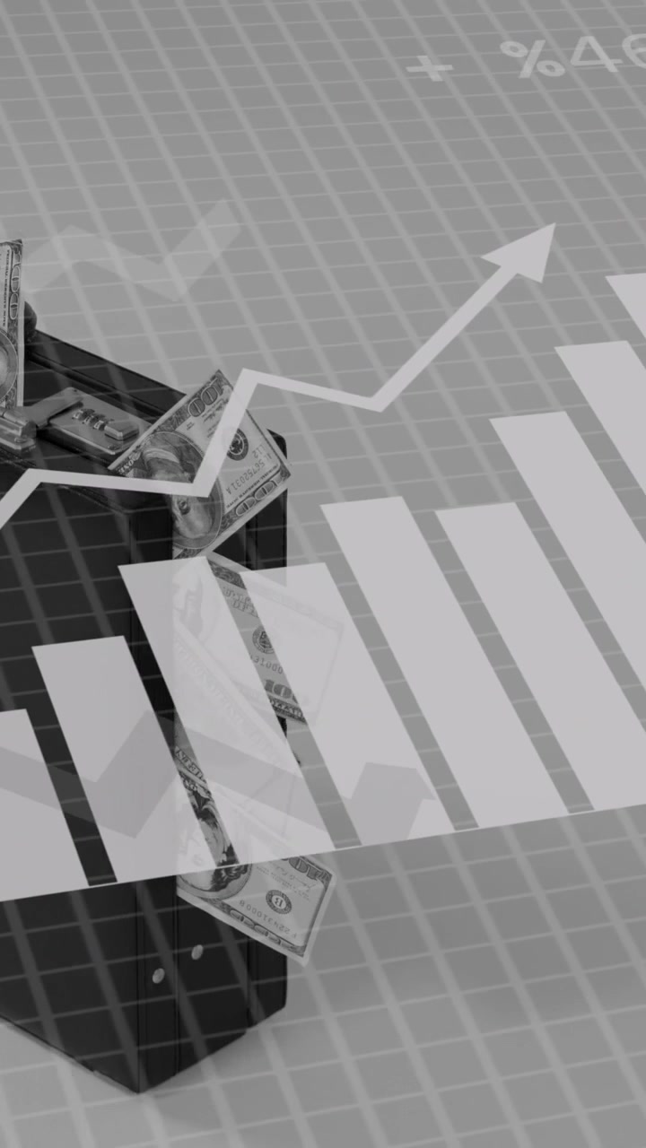 Animation of financial data processing over american dollar bills