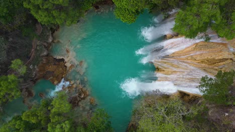 aerial: beautiful tropical waterfall in rainforest jungle, 4k view