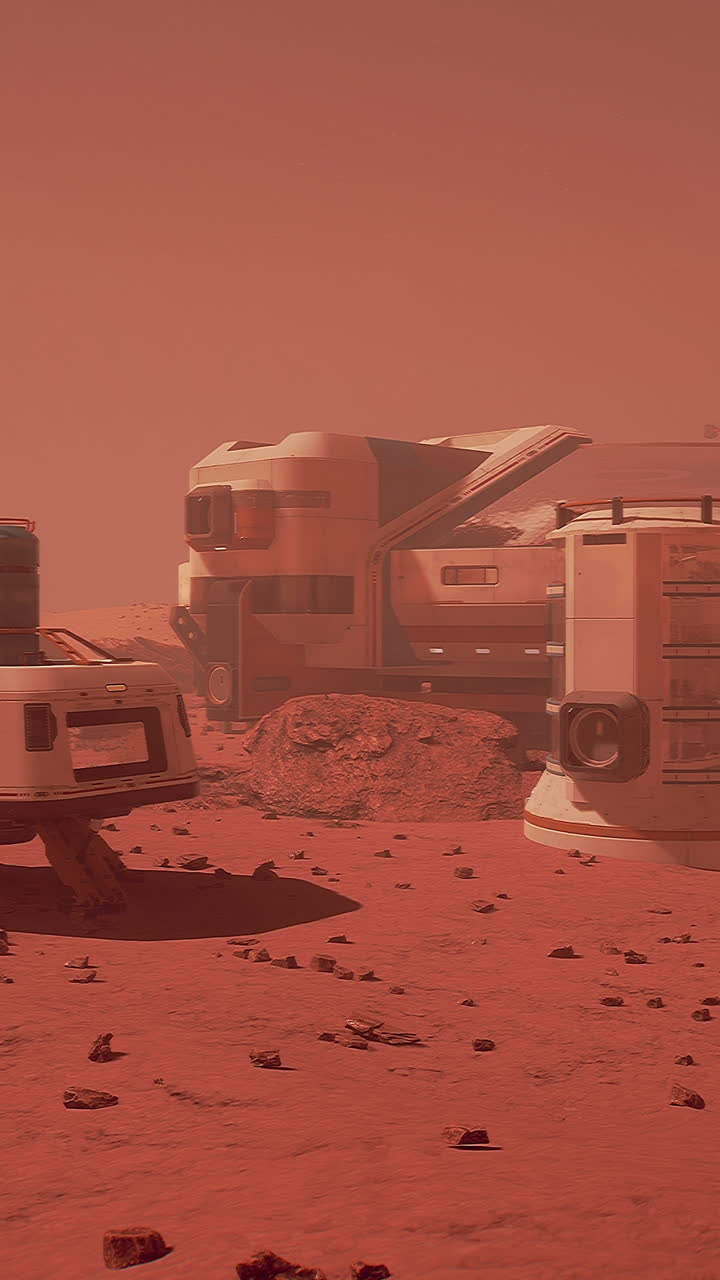 Koloni Mars Futuristik dengan Pesawat Luar Angkasa dan Lanskap Merah