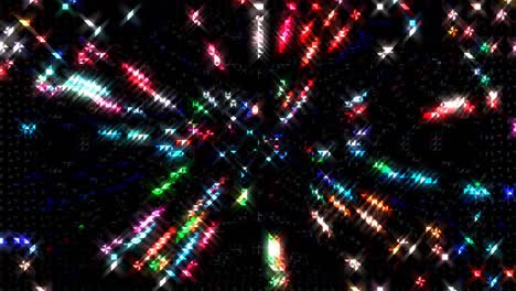 lines shape set of dots wave motion, colorful, on black background