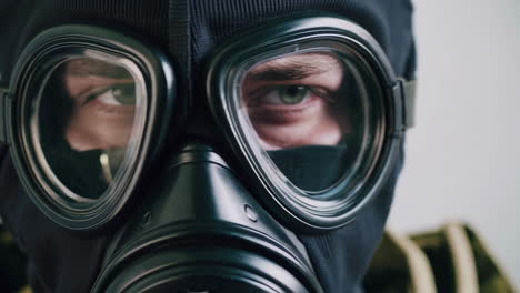 man wearing a gas mask
