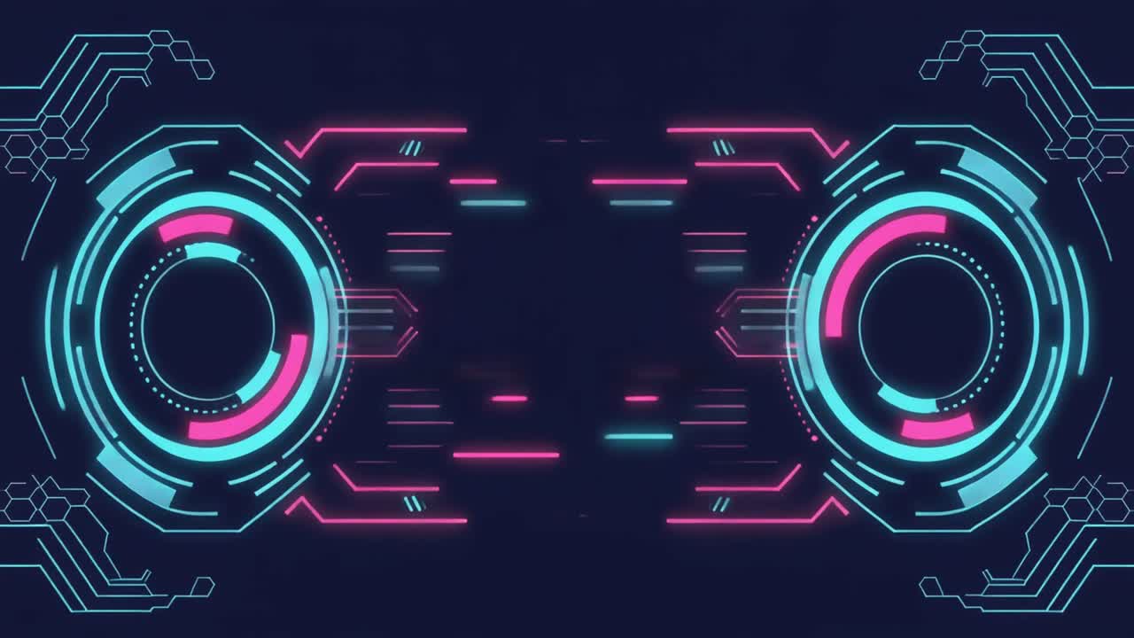 Futuristic Digital HUD Interface with Glowing Neon Elements