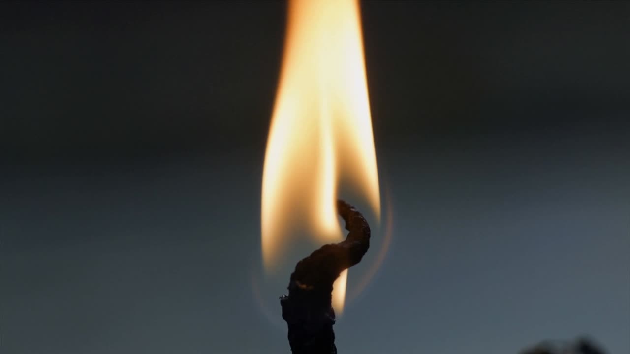 Flickering flame dancing above twisted wick in studio environment, with gradient grey backdrop