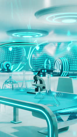 futuristic laboratory with blue neon lighting