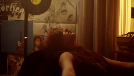 a moody room with a person