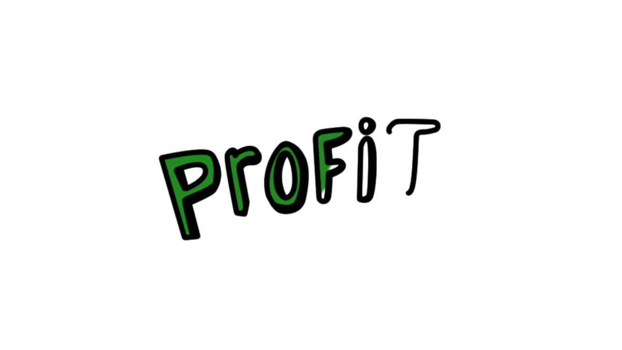Animation of the word profit gestating slowly
