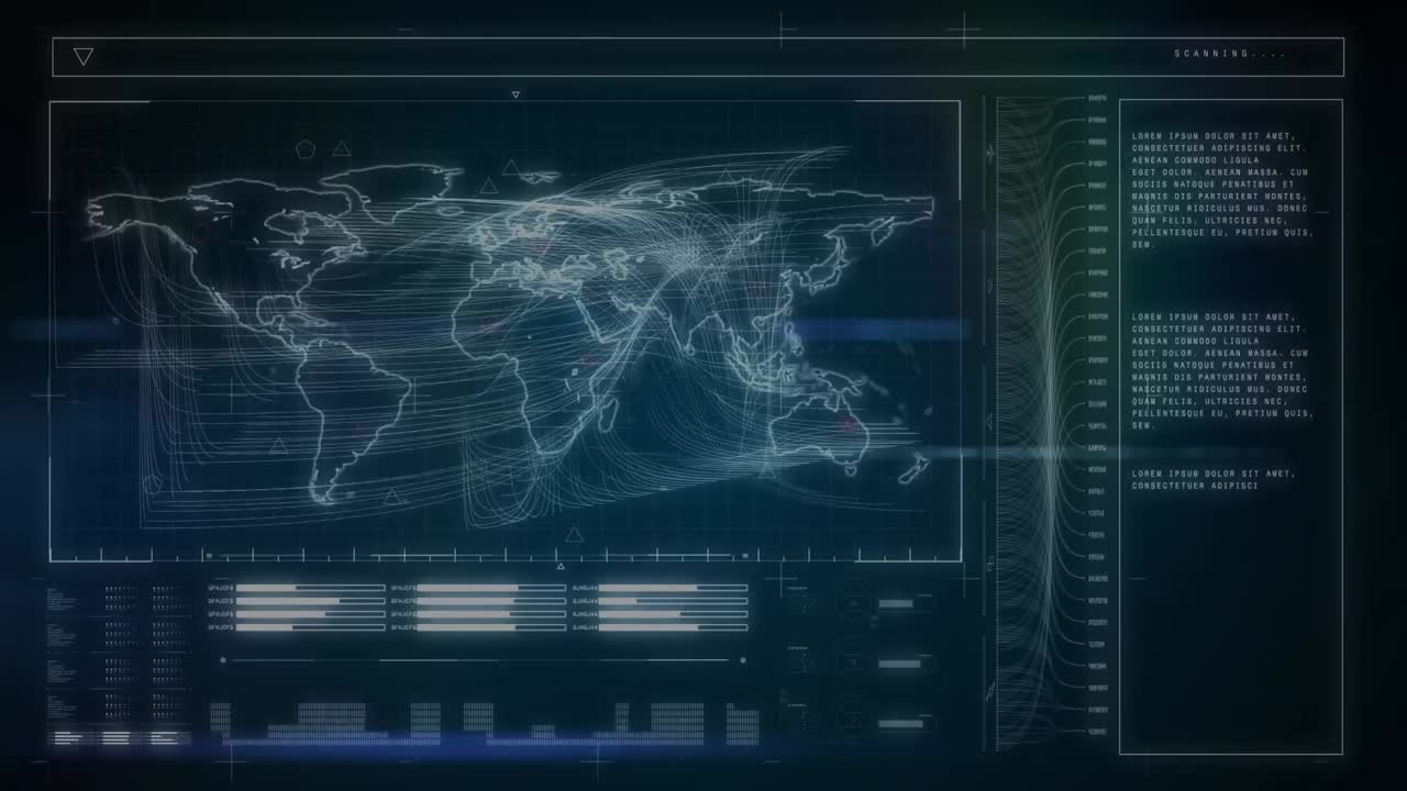 animación del procesamiento de datos financieros sobre el mapa del mundo