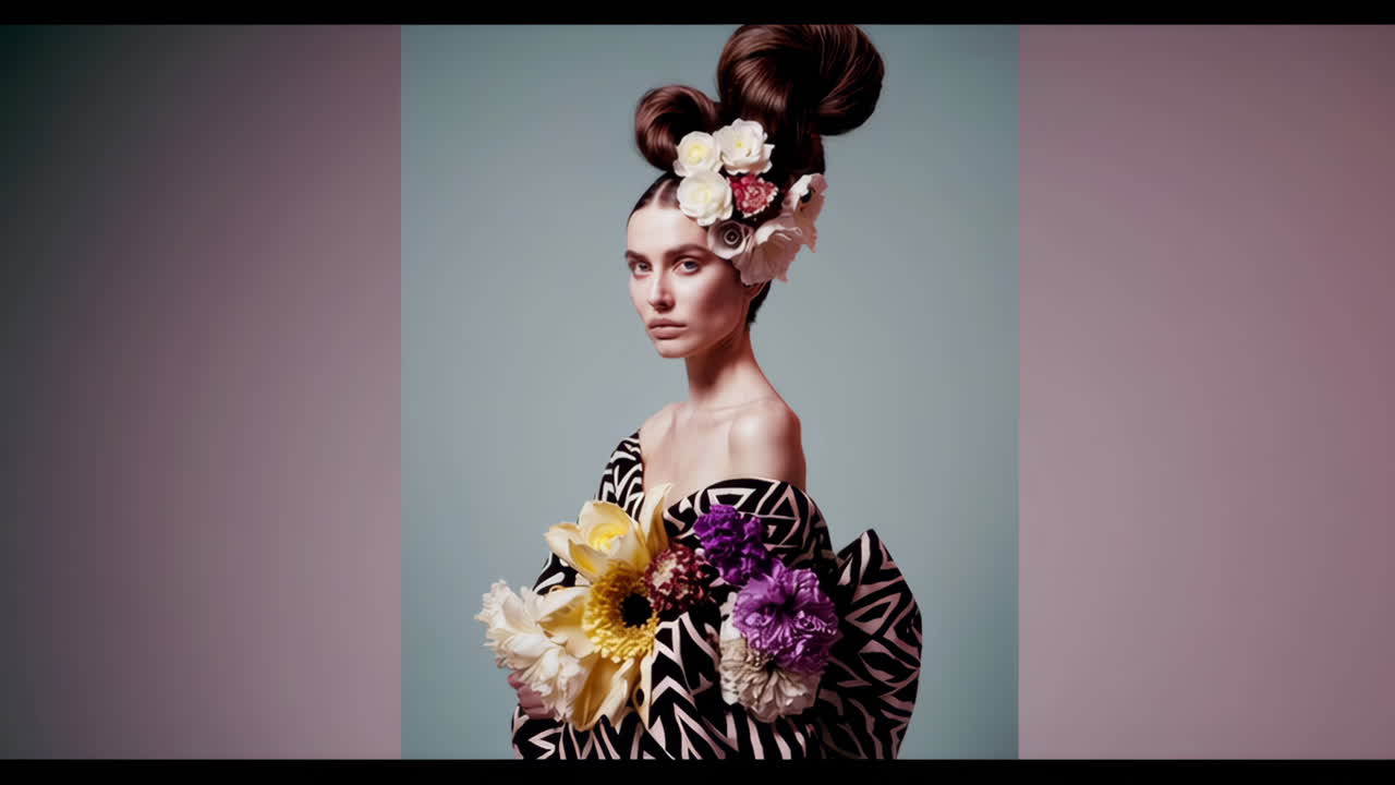 Elegant Woman in Artistic Floral Fashion